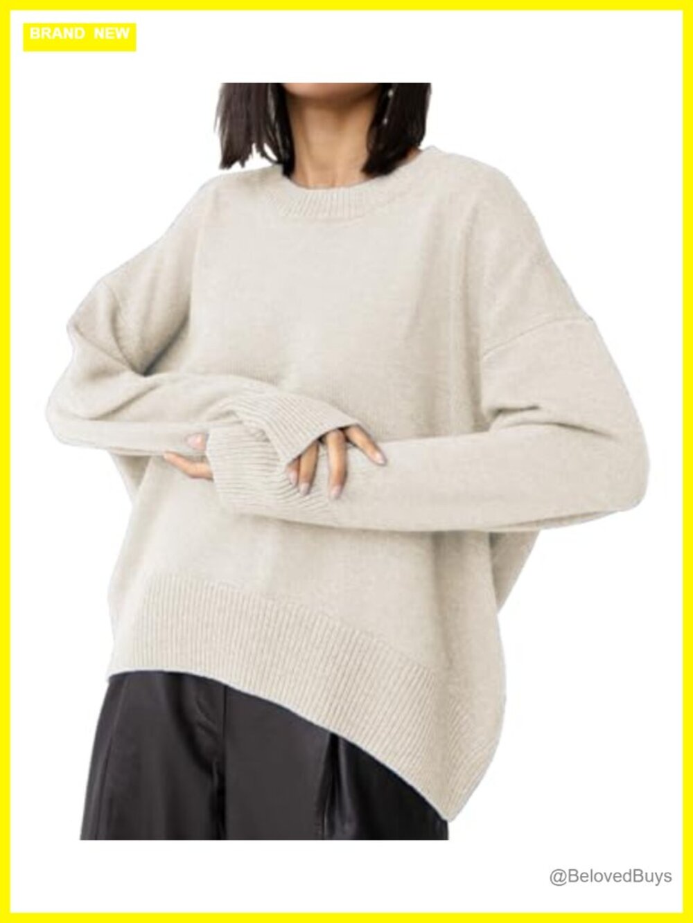 Oversized Crewneck High Low Knit Sweater Womens Slouchy Pullover